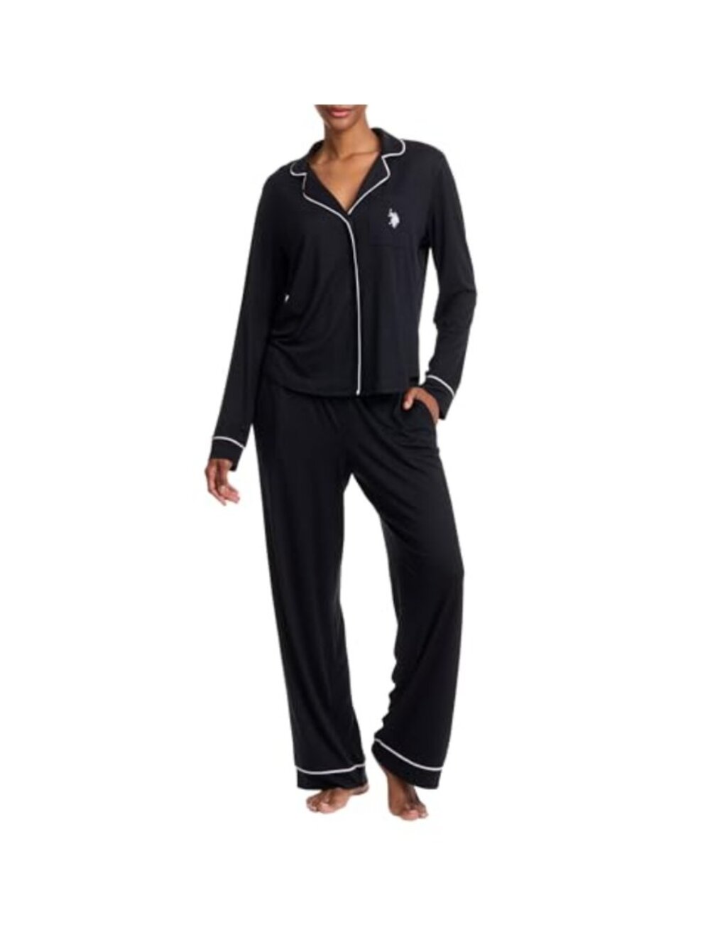 Womens Button Down Pajama Set Long Sleeve Top & Pants Sleepwear Lounge